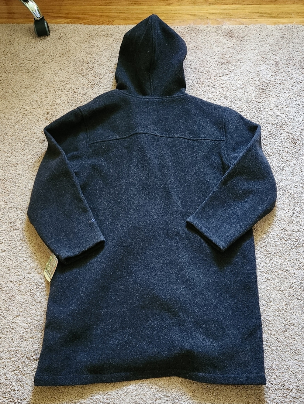 NWT Woolrich Wool Dark Grey Hooded Toggle Duffle Jacket Ladie's Size XL - Picture 2 of 6